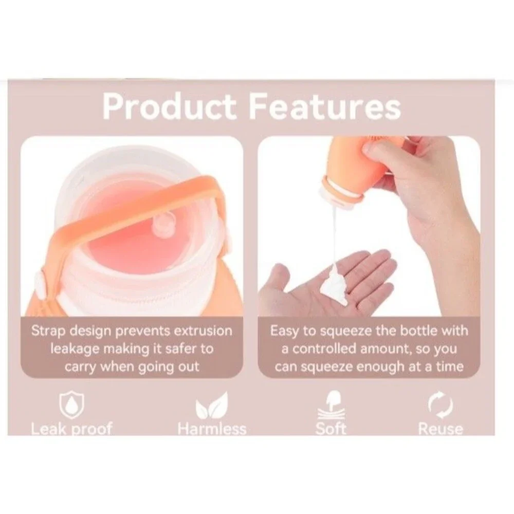 3Pc Silicone TSA Approved Leak Proof Travel Toiletry Bottles With Built In Brush